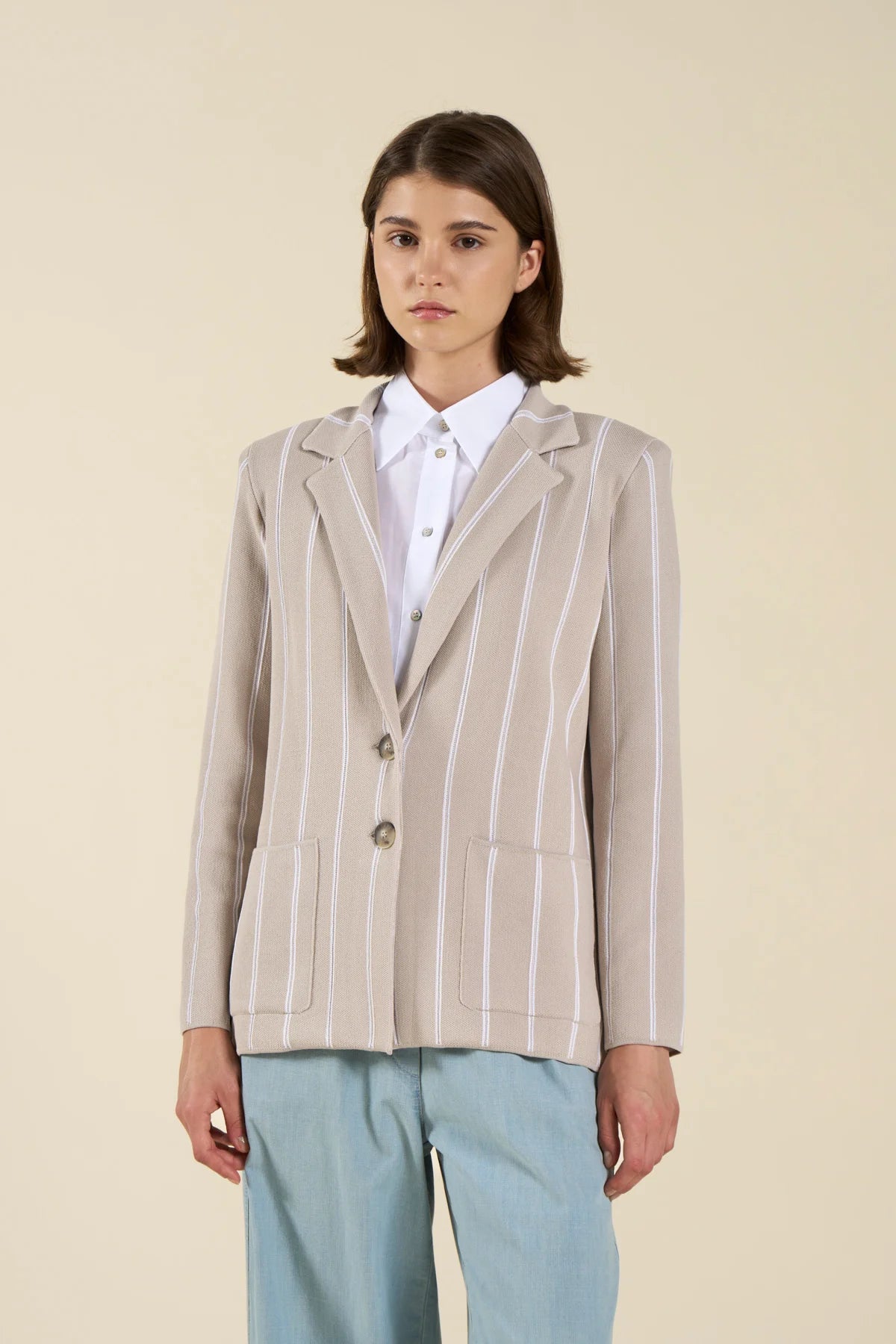 Blazer gessato in maglia