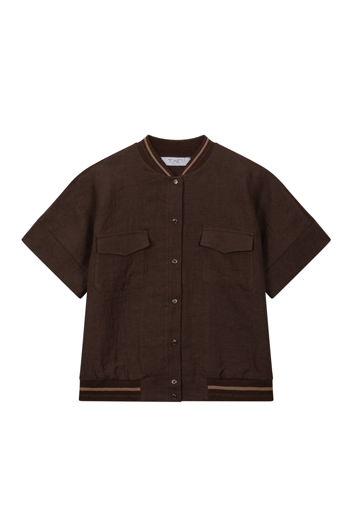 Bomber in tessuto di lino e maglia