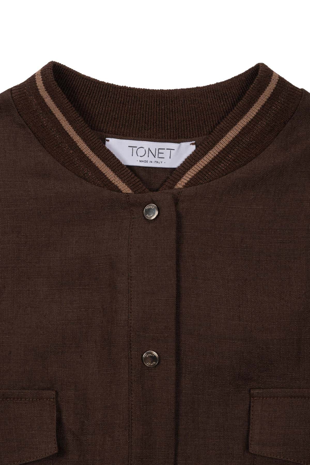 Bomber in tessuto di lino e maglia