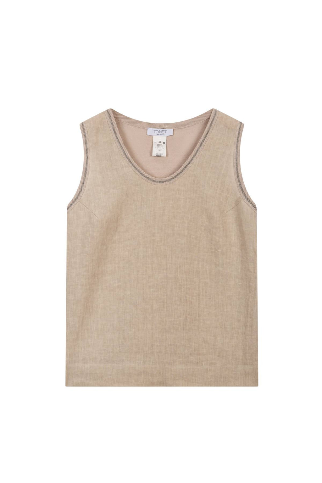 Linen tank top with knit trim