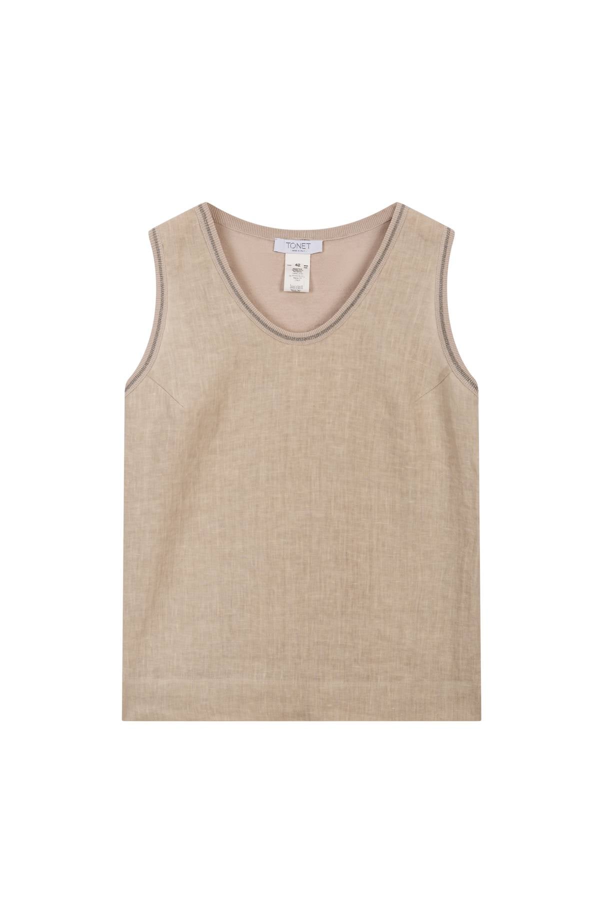 Canotta in lino con bordi in maglia