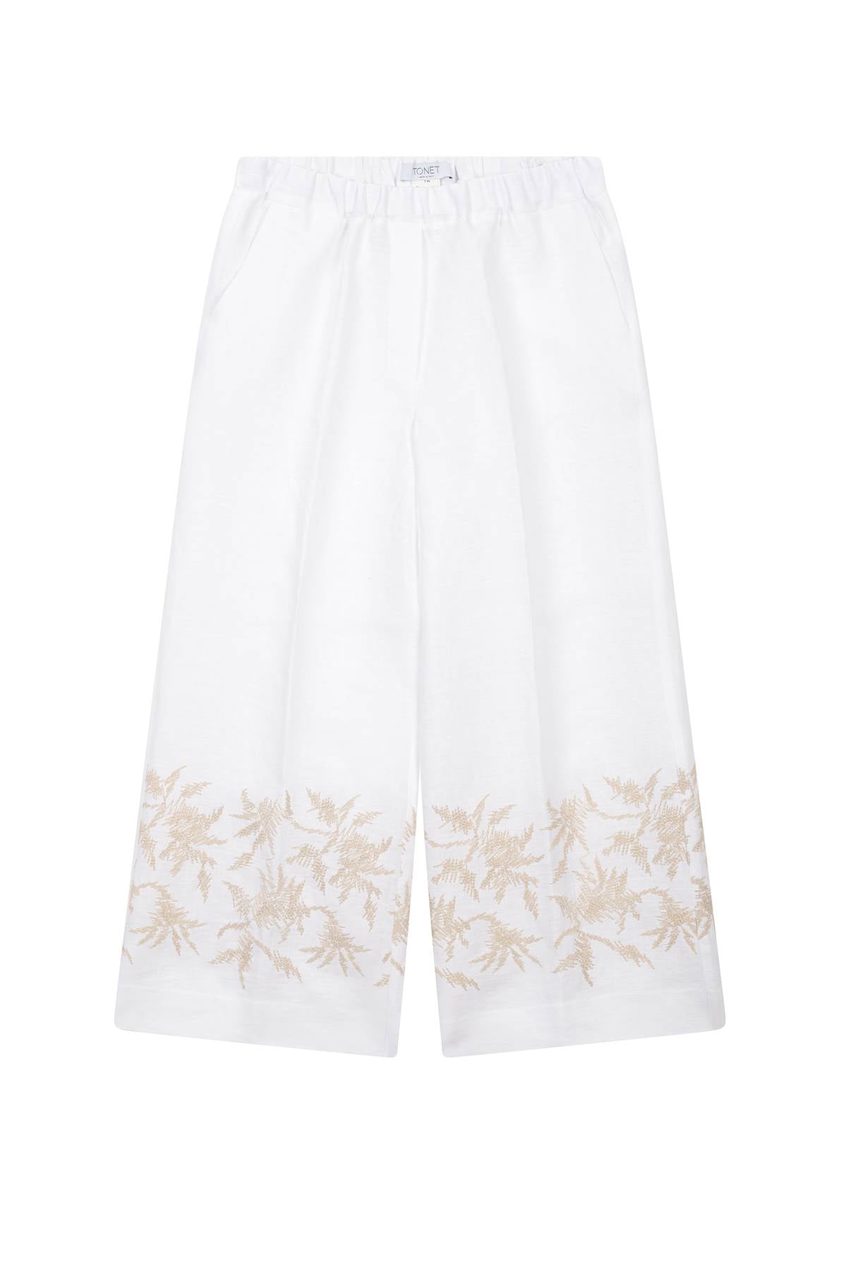 Pantalone ricamato in lino