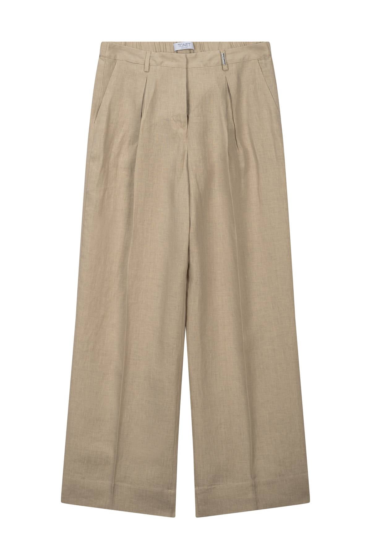 TONET Donna Pantaloni sartoriali in lino con pinces. Elastico sul retro, vestibilità regolare. Gamba larga e lunga. Qualità sartoriale Made in Italy