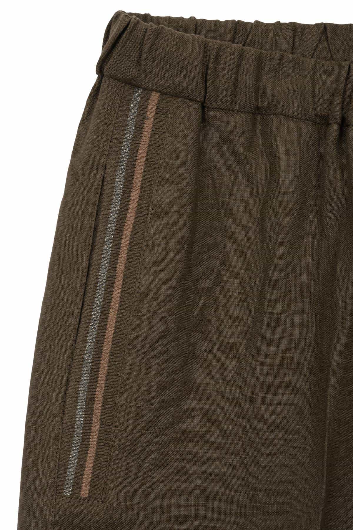 TONET Pantalone jogging in lino, con elastico, coulisse e dettagli in maglia sulle tasche. Gamba dritta. Per una donna che cerca un look sportivo, con un tocco chic.