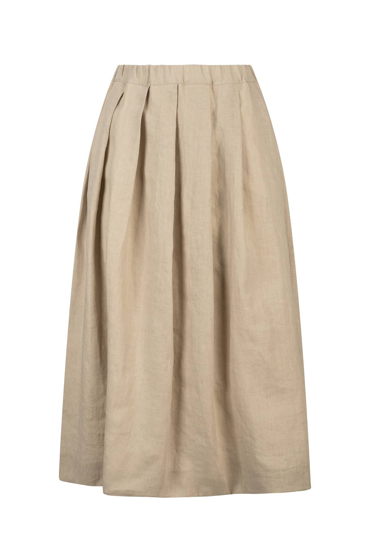 Gonna a pieghe in lino con arricciatura, Lusso sartoriale made in Italy da donna