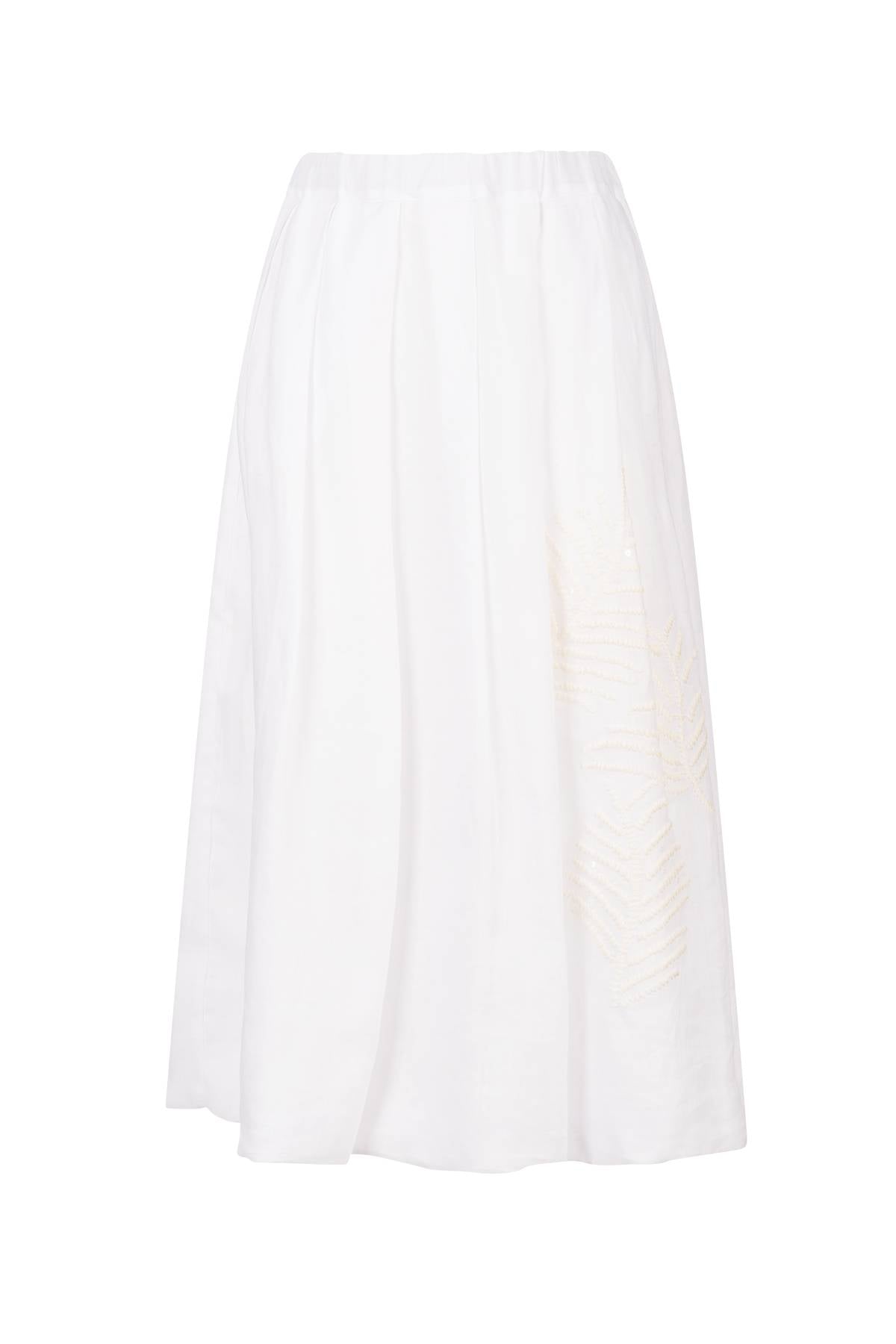 TONET Gonna elegante in ramie ricamata con paillettes in tono, con pieghe e tasche. Elastico in vita, vestibilità regolare, lunghezza sotto al ginocchio.