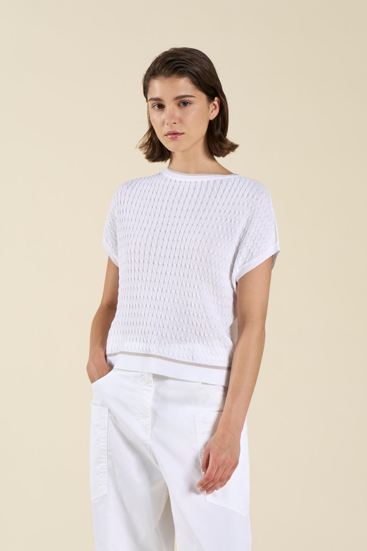 Maglia a trecce con dettagli in lurex