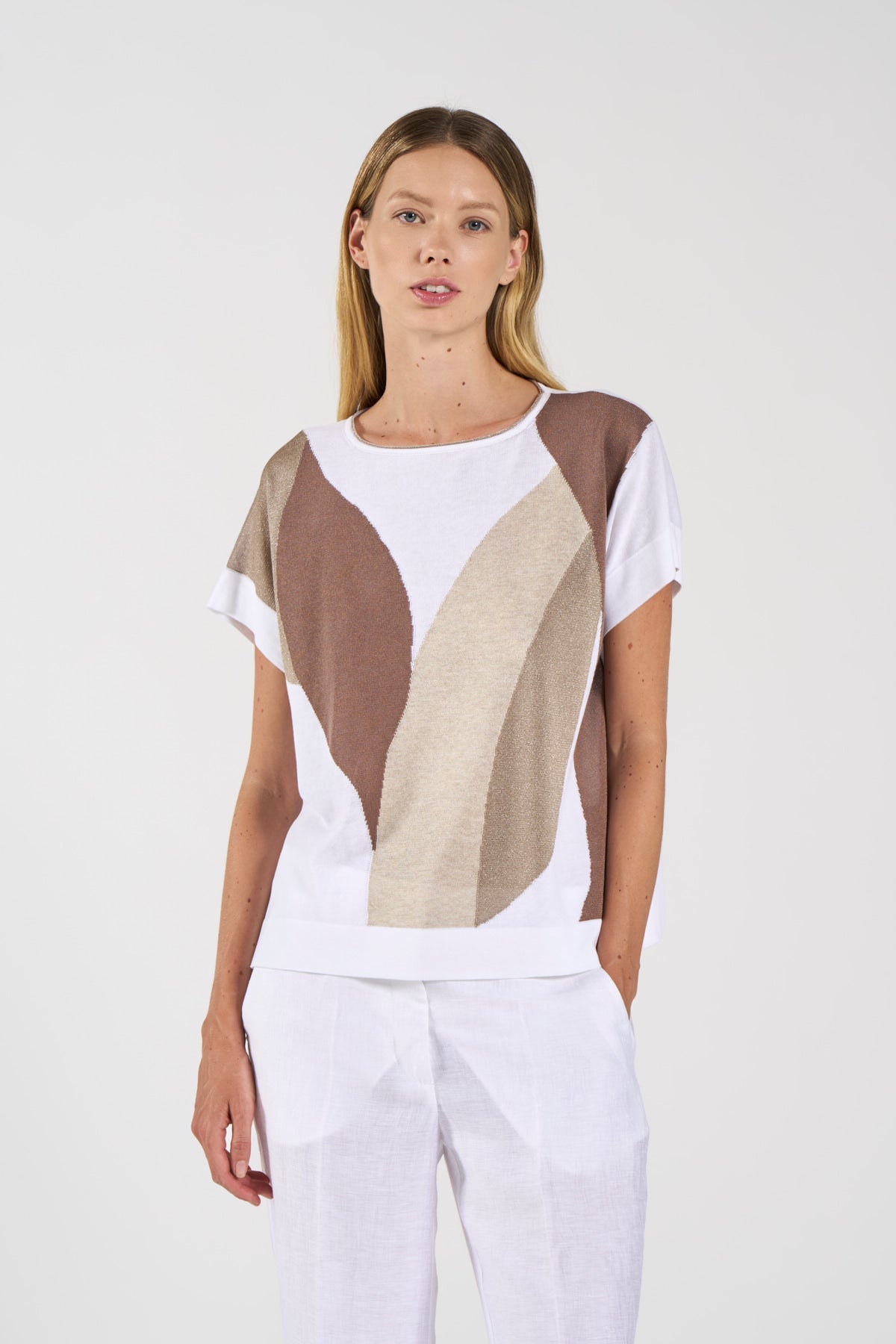 Maglia a mezza manica intarsiata