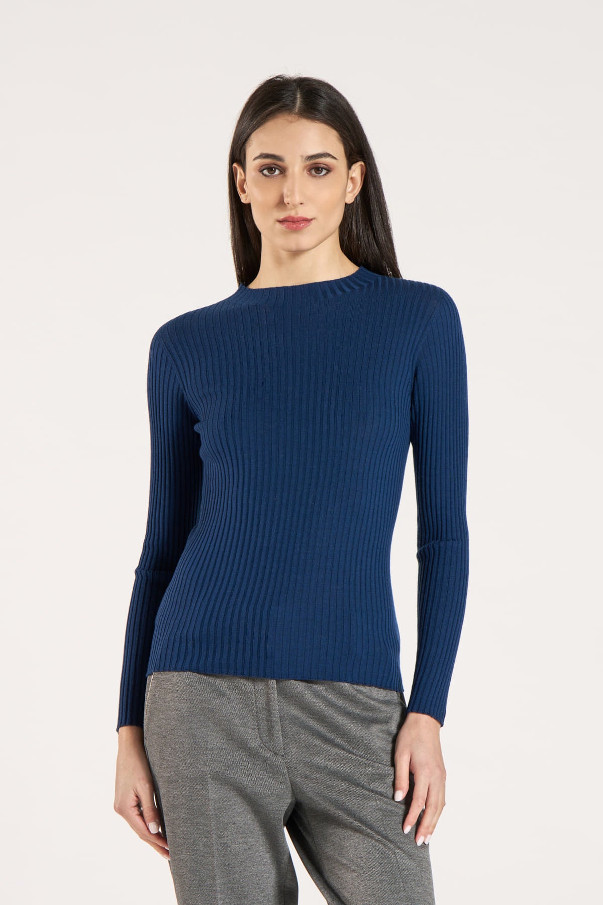 TONET Maglia girocollo navy in lana merino di alta qualità 