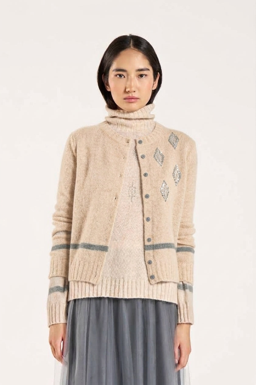 Cardigan con Strass Ricamati