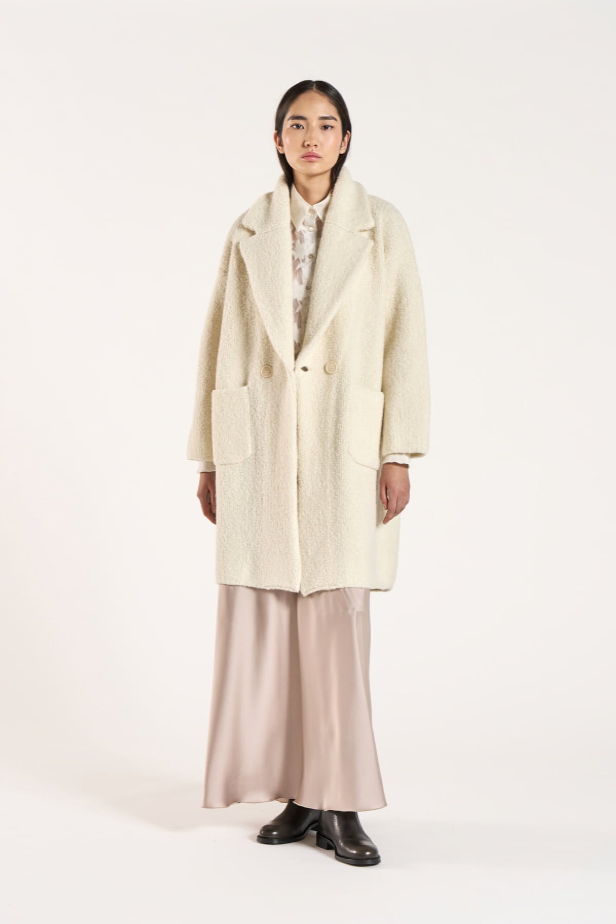 TONET Cappotto in maglia color panna Made in Italy