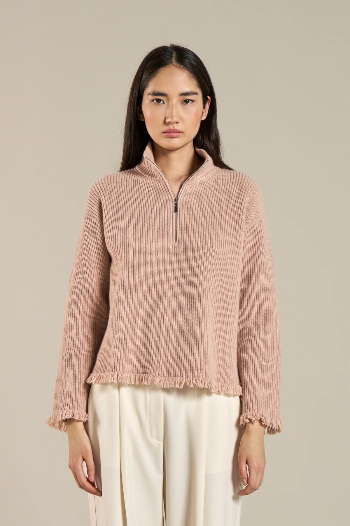 Maglia con frange in Lana Merino Extra Fine
