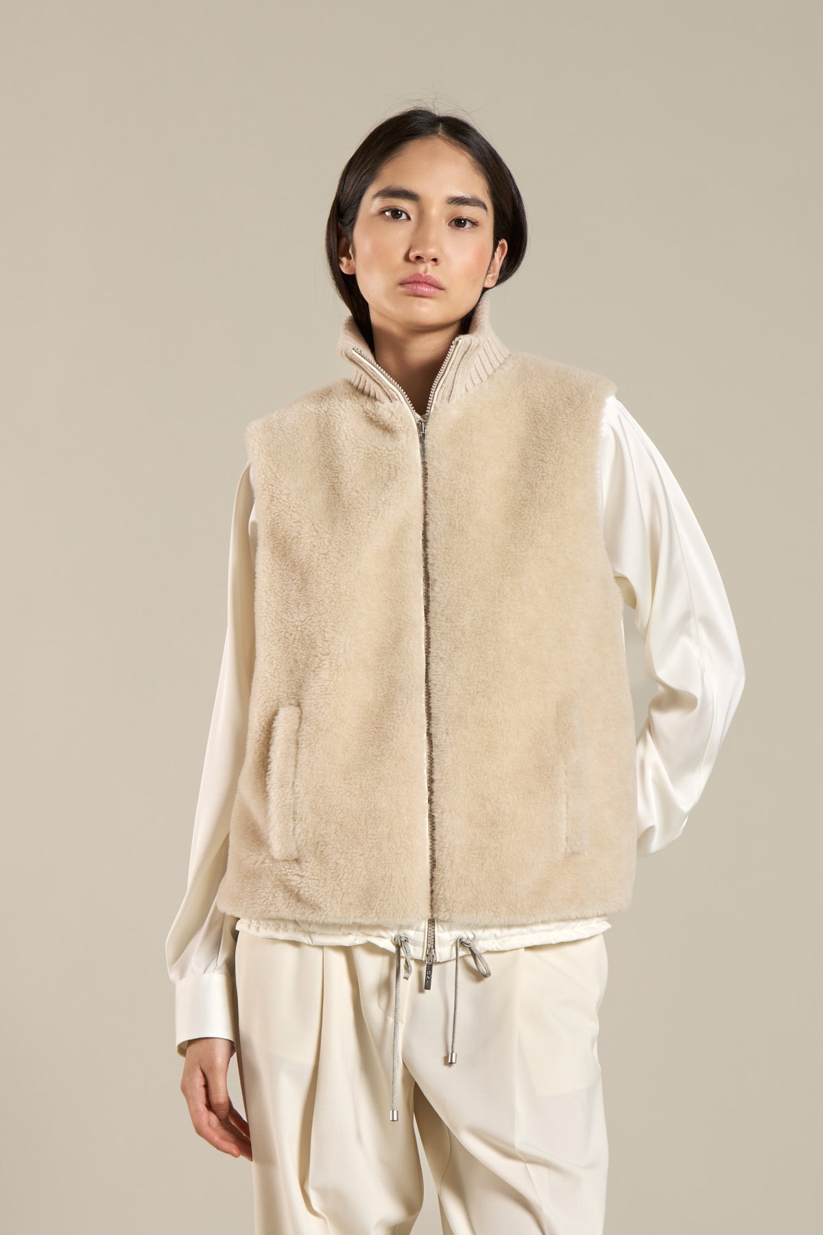 TONET Donna Gilet bimaterico Luxury Made in Italy