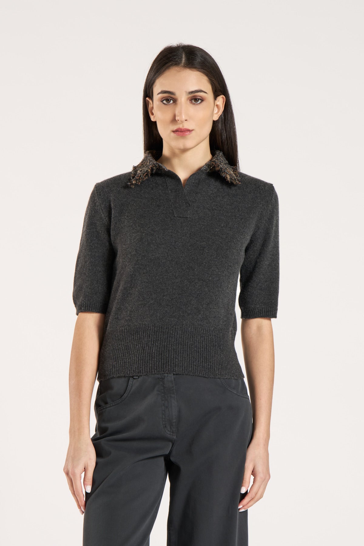 Polo con collo in Tweed