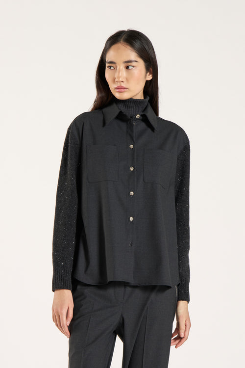 Camicia bimaterica TONET con paillettes Luxury Made in Italy