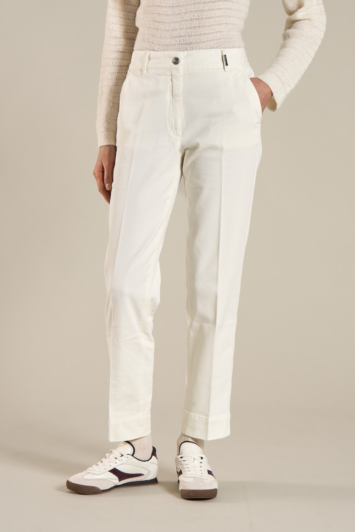 Pants for women color cream winter cotton stretch