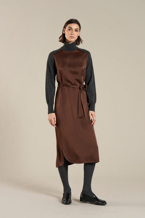 TONET Dress in Wool and Satin Made in Italy