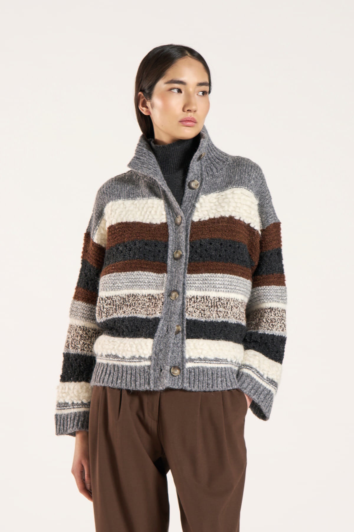 Giacca A Righe In Alpaca, Cashmere e Lana