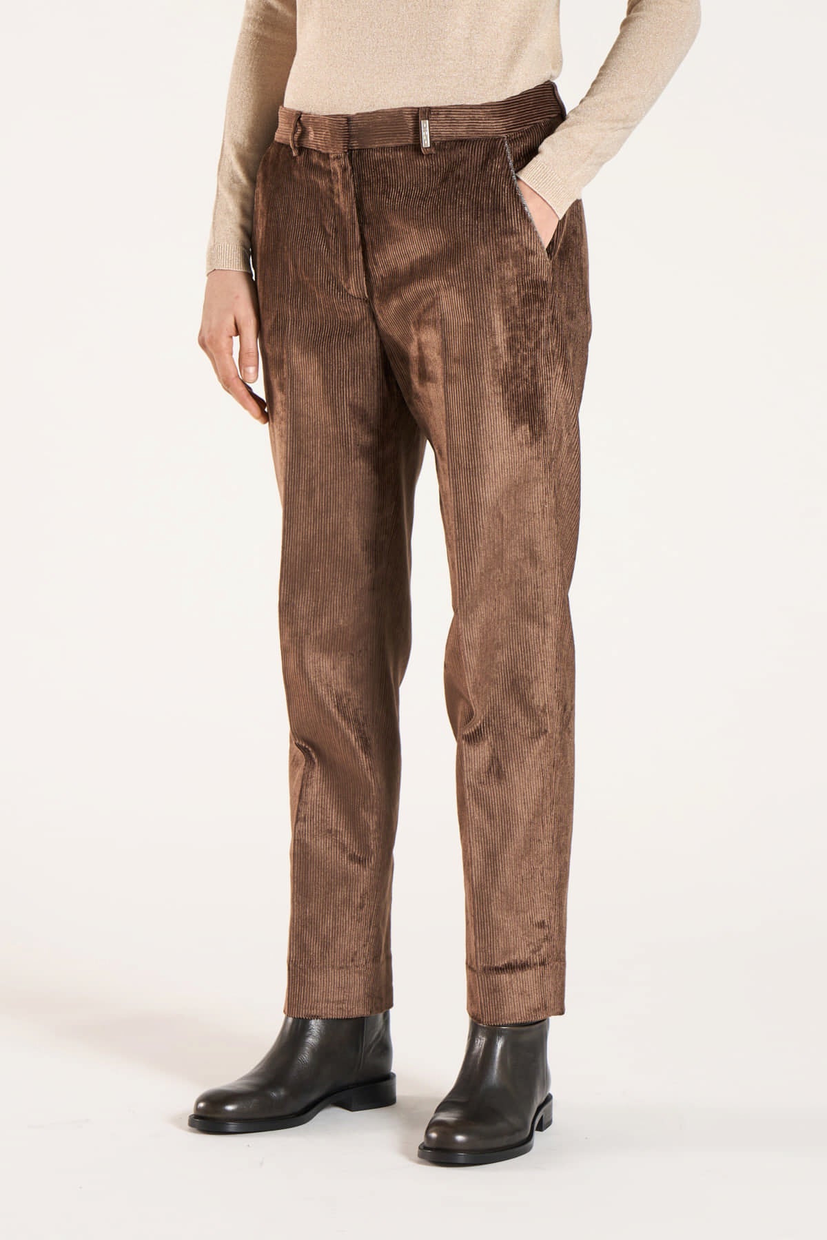 Pantalone da donna in velluto marrone TONET